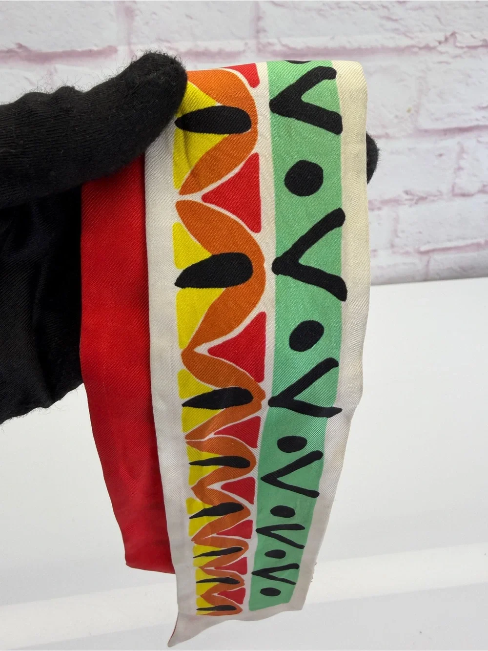 Prada Geometric Red & Multicolor Twilly Scarf